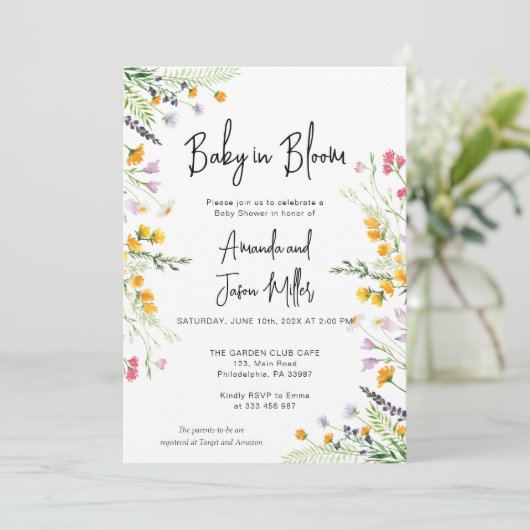 Save The Date Fleur sauvage bébé dans le Baby shower en fleurs (Debout devant)