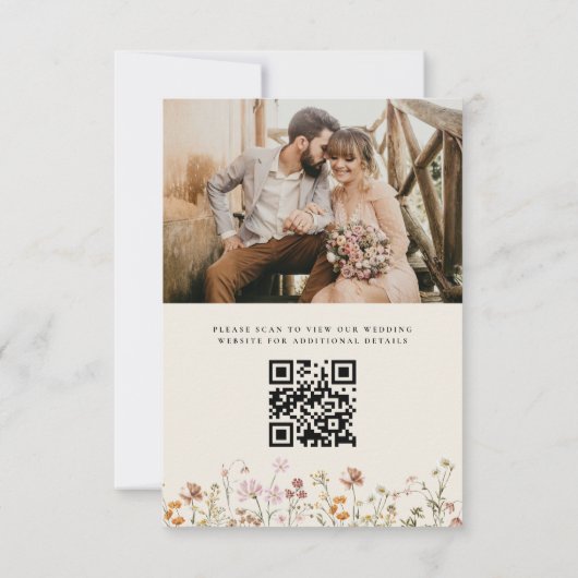 Save The Date Fleur sauvage Beige Photo QR Code Enregistrer la d (Dos)