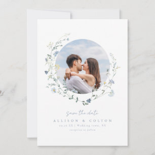 Save The Date Fleur sauvage bleue poussiéreuse Photo de couple r