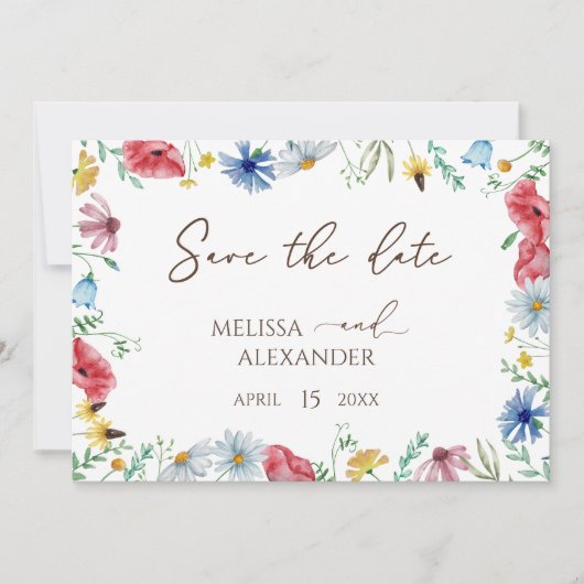 Save The Date Fleur sauvage boho Garden Horizontal Enregistrer l (Devant)
