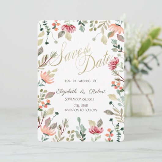 Save The Date Fleur sauvage Chic Enregistrer La Date (Debout devant)