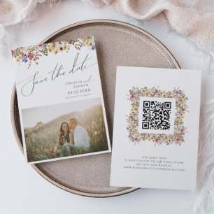 Save The Date Fleur sauvage coloré Code QR de photo de prairie