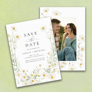 Save The Date Fleur sauvage Daisy White Boho Photo