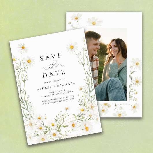 Save The Date Fleur sauvage Daisy White Boho Photo