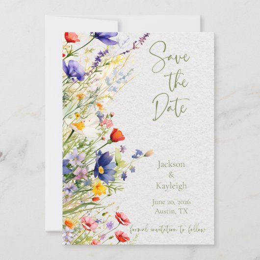 Save The Date Fleur sauvage d'aquarelle Enregistrer la date (Devant)