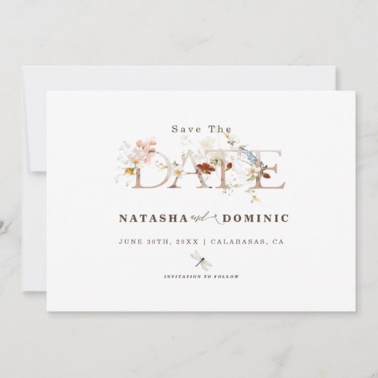 Save The Date Fleur sauvage d'aquarelle romantique Jardin Photo (Devant)