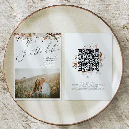 Save The Date Fleur sauvage d'automne Boho | Code QR photo