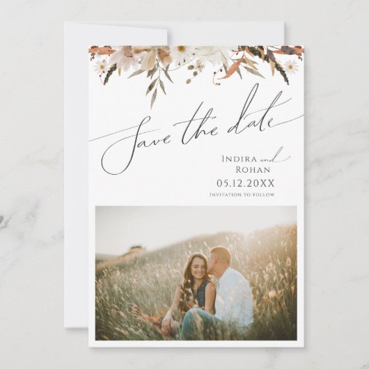 Save The Date Fleur sauvage d'automne Boho | Code QR photo (Devant)