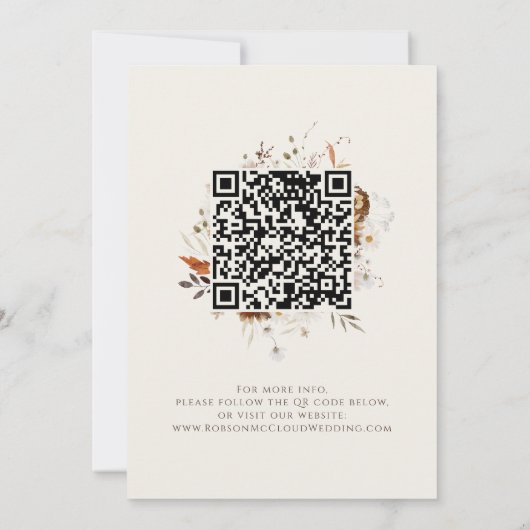 Save The Date Fleur sauvage d'automne Boho | Code QR photo beige (Dos)