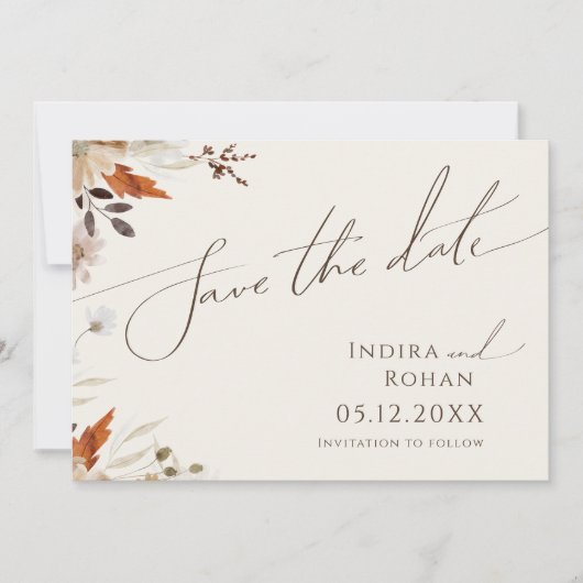 Save The Date Fleur sauvage d'automne Boho | Horizontal beige (Devant)