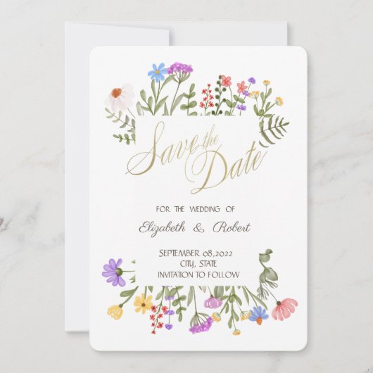 Save The Date Fleur sauvage de couleur aquarelle (Devant)