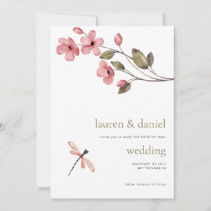 Save The Date Fleur sauvage de libellules minimaliste QR Mariage