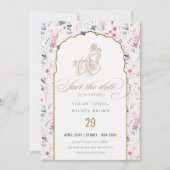 Save The Date Fleur sauvage d'or Blush Krishna Mariage indien (Devant)