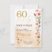 Save The Date Fleur Sauvage Douce 60e Anniversaire - 60 Ans (Devant)