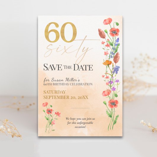 Save The Date Fleur Sauvage Douce 60e Anniversaire - 60 Ans