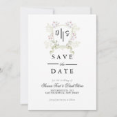 Save The Date Fleur sauvage Dusky Monogram Crest Mariage (Devant)