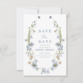 Save The Date Fleur sauvage Dusty Blue Boho Enregistrer la date (Devant)