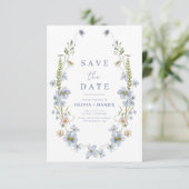 Save The Date Fleur sauvage Dusty Blue Boho Enregistrer la date (Debout devant)