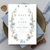 Save The Date Fleur sauvage Dusty Blue Boho Enregistrer la date