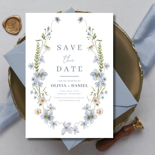 Save The Date Fleur sauvage Dusty Blue Boho Enregistrer la date