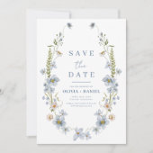 Save The Date Fleur sauvage Dusty Blue Boho Enregistrer la date (Devant)