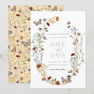 Save The Date Fleur sauvage Elégant aquarelle Floral & Butterfy