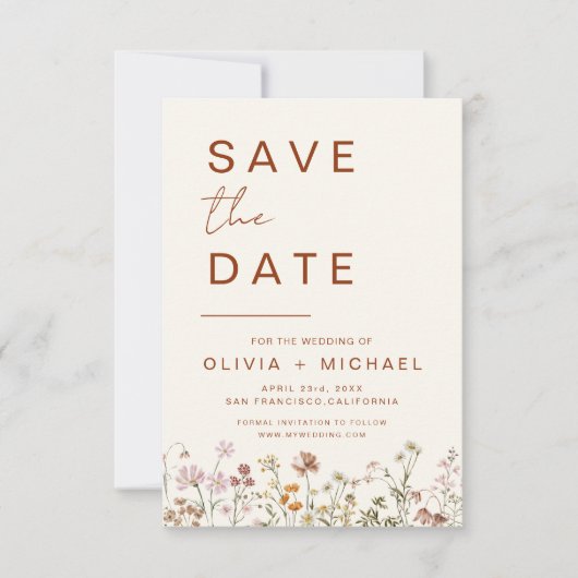 Save The Date Fleur sauvage Elegant Boho Enregistrer la date Min (Devant)