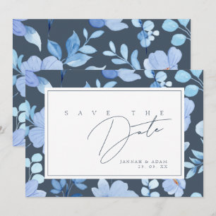 Save The Date Fleur sauvage élégante bleu ardoise aquarelle