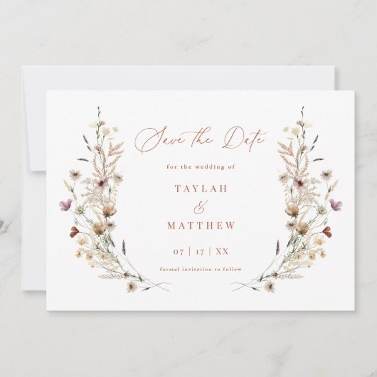 Save The Date Fleur sauvage Enregistrer La Date Boho Mariage Fai (Devant)