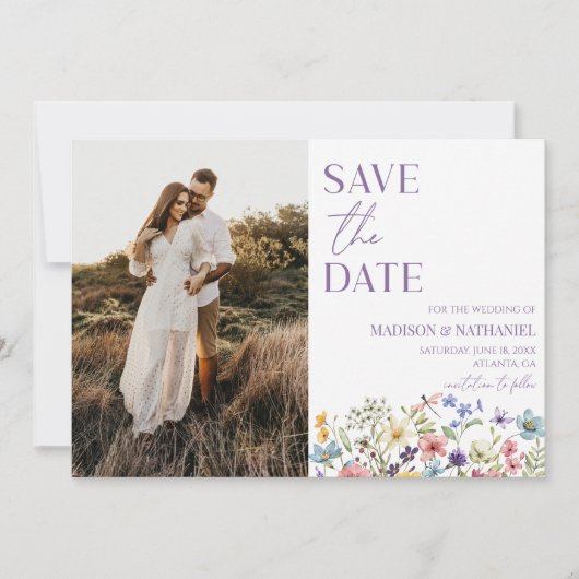 Save The Date Fleur sauvage Fleur Fleur Floral Jardin Photo Mari (Devant)