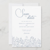 Save The Date Fleur sauvage Floral Dusty Blue Wedding Enregistre (Devant)
