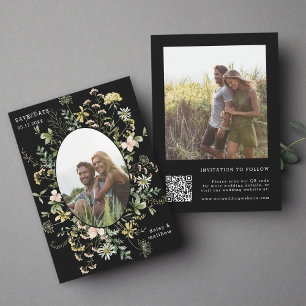 Save The Date Fleur sauvage Frame 2 Photo Mariage QR Code noir