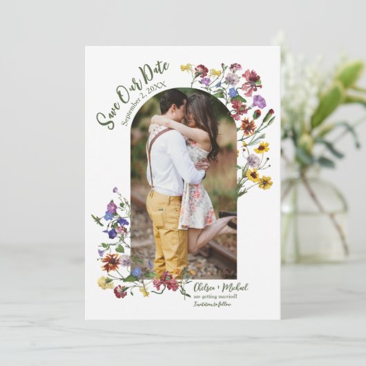 Save The Date Fleur sauvage Frame Rustic Boho Mariage (Debout devant)