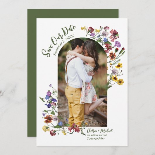 Save The Date Fleur sauvage Frame Rustic Boho Mariage (Devant / Derrière)