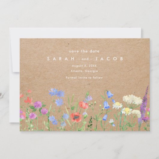 Save The Date Fleur sauvage Kraft Papier Rustique Mariage (Devant)