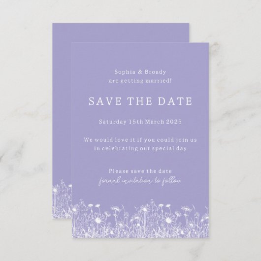 Save The Date Fleur sauvage Lavender Enregistrer La Date (Devant / Derrière)