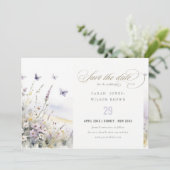 Save The Date Fleur sauvage Lilac   Papillon Mariage paysage (Debout devant)