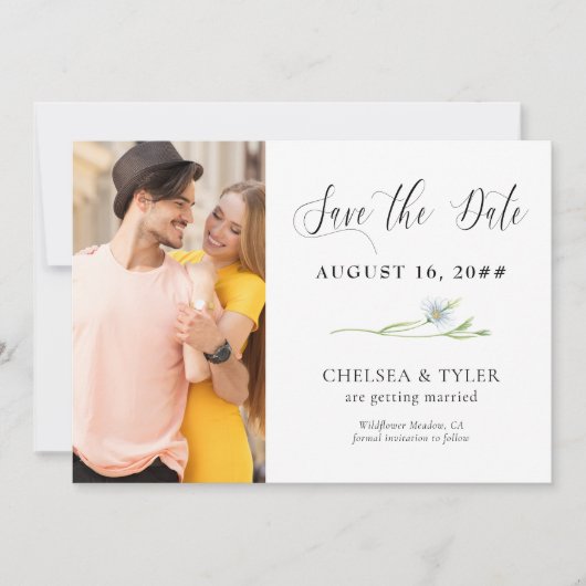Save The Date Fleur sauvage Mariage Delicate Floral et photo (Devant)