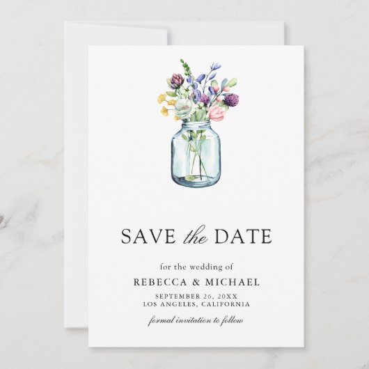 Save The Date Fleur sauvage Mason Jar Mariage photo (Devant)