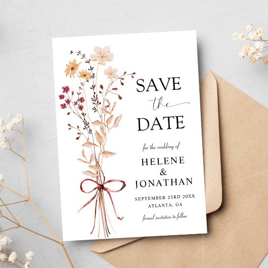 Save The Date Fleur sauvage Moderne Élégant Mariage Floral