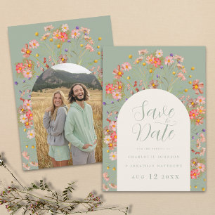 Save The Date Fleur sauvage moderne Sage Green Photo Arch Mariag