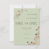 Save The Date Fleur sauvage moderne Sage Vert Mariage (Devant)