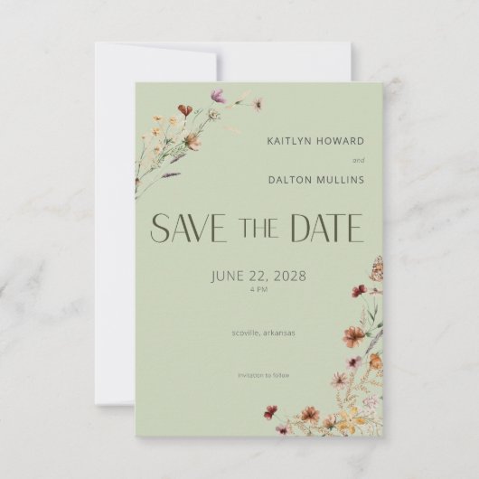 Save The Date Fleur sauvage moderne Sage Vert Mariage (Devant)