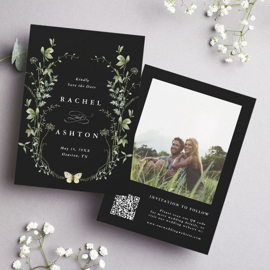 Save The Date Fleur sauvage noir Elegant aquarelle Mariage photo