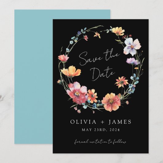 Save The Date Fleur sauvage noir Mariage d'été Wreath (Devant / Derrière)