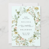 Save The Date Fleur sauvage Oval Frame Mariage Photo Mint (Devant)