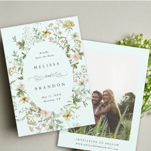 Save The Date Fleur sauvage Oval Frame Mariage Photo Mint
