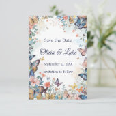 Save The Date Fleur Sauvage Pastel et Papillon Enregistrer la Da (Debout devant)