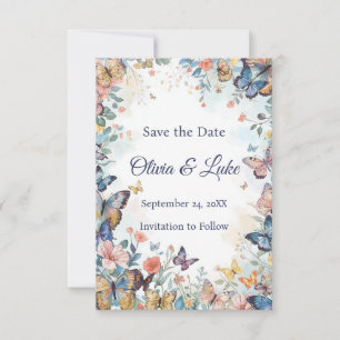 Save The Date Fleur Sauvage Pastel et Papillon Enregistrer la Da