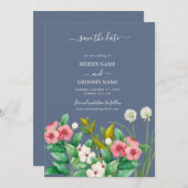 Save The Date Fleur sauvage Periwinkle Dusty Blue Mariage (Devant / Derrière)